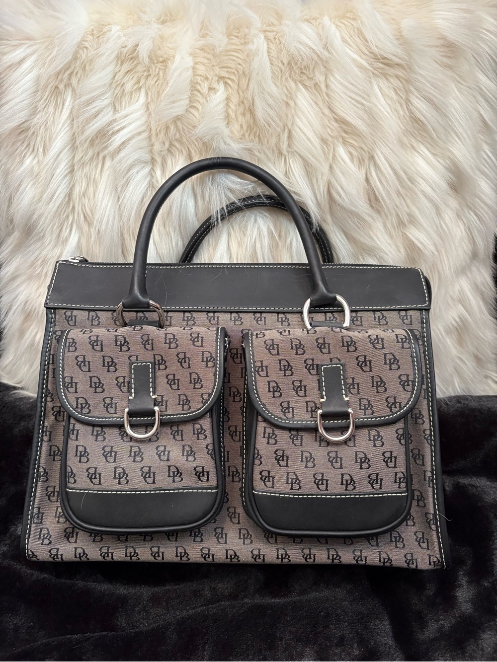 Dooney & Bourke Brown and Black Double-Pocket Satchel